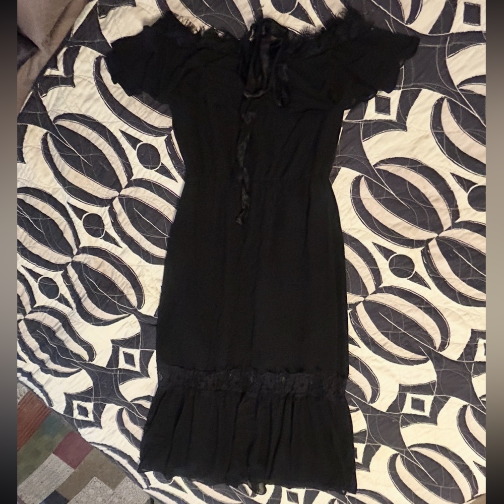 NWT NANETTE LEPORE Modern Glam Black Ruffle Off The Shoulder Maxi Dress - Picture 5 of 11